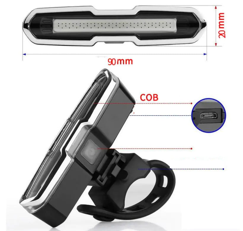 USB Rechargeable Red and Blue LED Bicycle Tail Light