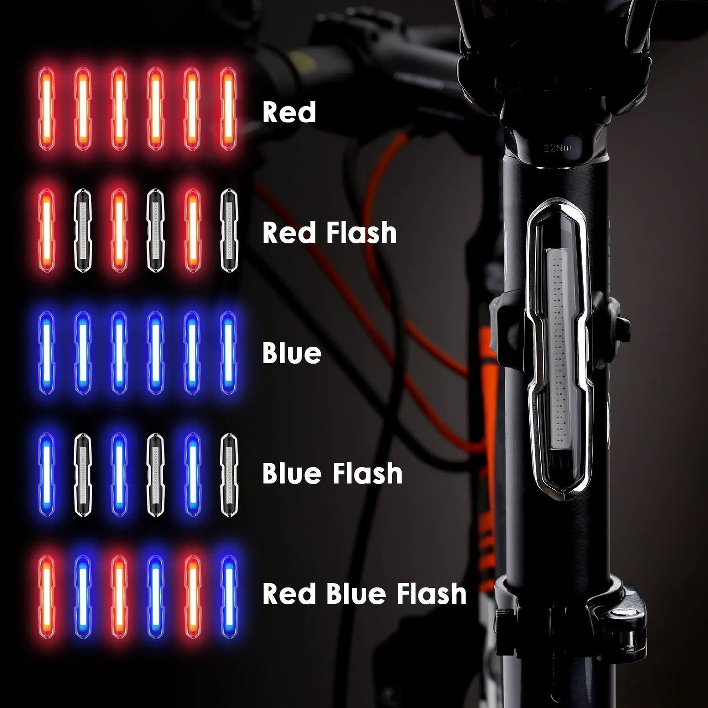 USB Rechargeable Red and Blue LED Bicycle Tail Light